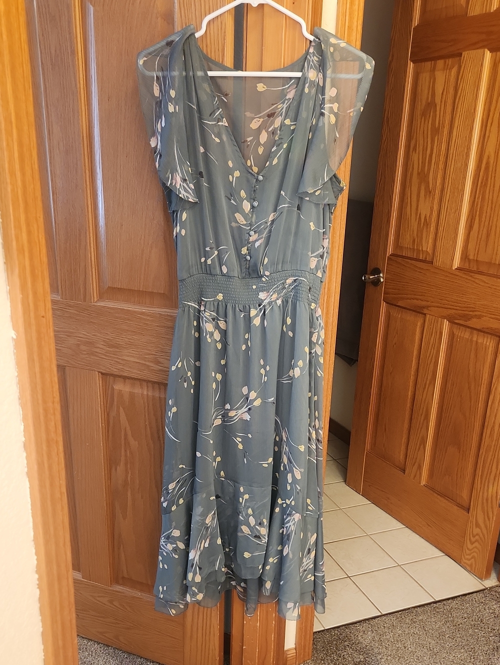 White House Black Market Slate Blue Floral Midi Dress